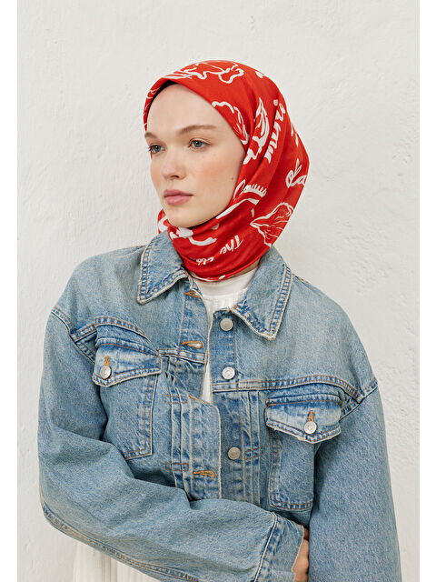 Fresh Scarfs Summer Vibes Desen Pamuk Vual Eşarp Kırmızı - S000423154-20045