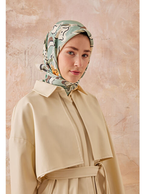 Fresh Scarfs Aspen Desen Pamuk İpek Eşarp Mint Yeşili - S000423147-34927
