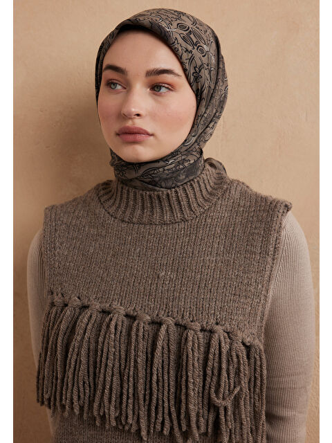 Fresh Scarfs Hesperıa Desen Pamuk İpek Eşarp Vizon - S000423215-26429
