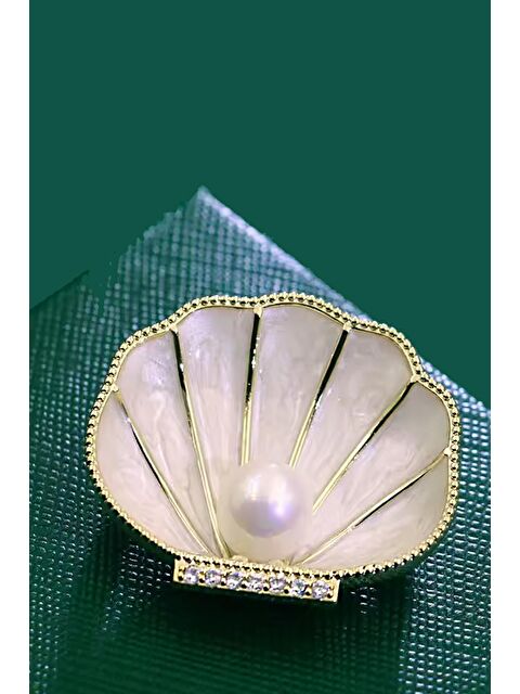New Obsessions Ortası İncili İstridye Broş Yaka İğnesi - S000371661-20076