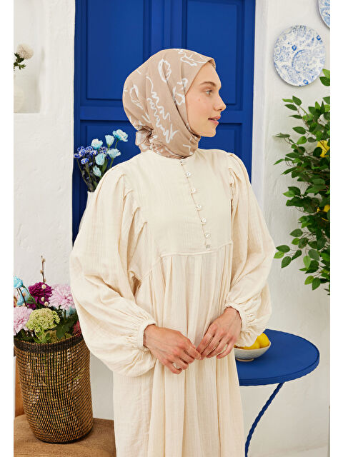 Fresh Scarfs Summer Vibes Desen Pamuk Vual Eşarp Nude - S000423154-26411
