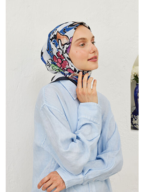 Fresh Scarfs Lemonade Desen Pamuk Vual Eşarp Mavi - S000423156-17234