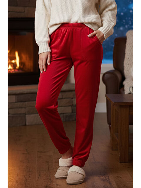 Remsa Kadın Paçası Lastikli Cep Detaylı Kadife Kumaş Tek Alt 503 Kırmızı - S000475095-20045