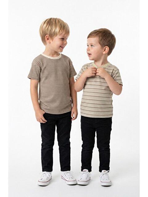 Miababy Elastanlı Kabartma Çizgili 2li Tişört Paket