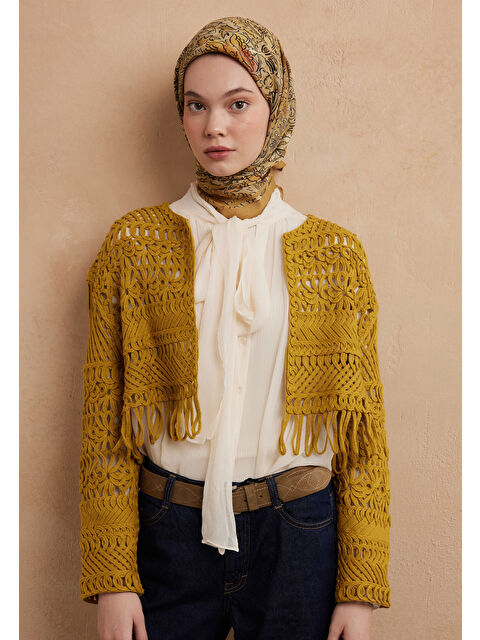 Fresh Scarfs Hesperıa Desen Pamuk İpek Eşarp Antik Sarı - S000423215-20072