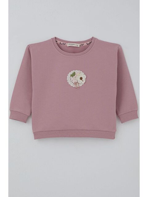 Breeze Kız Çocuk Sweatshirt Triko Çiçek Aplike Armalı Gülkurusu (2-6 Yaş) - S000527079-20028