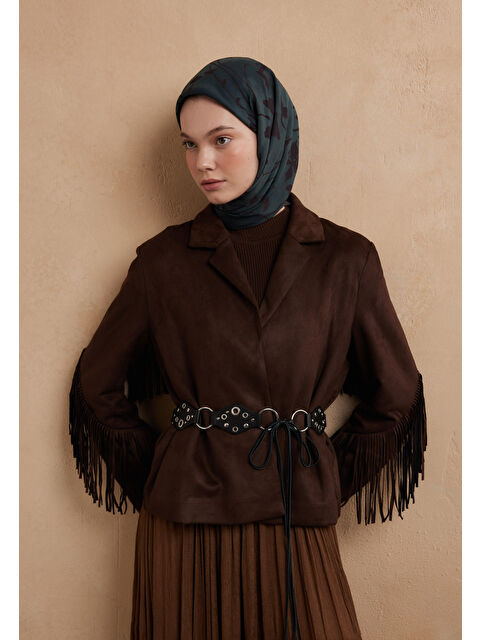 Fresh Scarfs Dark Forest Desen Pamuk İpek Eşarp Petrol - S000423214-20019