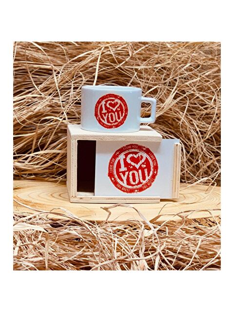 Bam Hediyelik Eşya I Love You Mühürlü Tasarımlı Ahşap Kutulu Kupa Sevgiliye Hediye - S000290162-23173