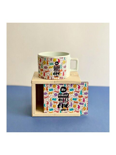 Bam Hediyelik Eşya Renkli Kedi Motto Tasarımlı Kutulu Kupa - S000290163-23173