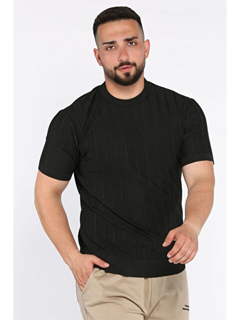 Mishar İtalia Erkek Bisiklet Yaka Kendinden Çizgi Desenli Triko Tişört - S000399788-19351