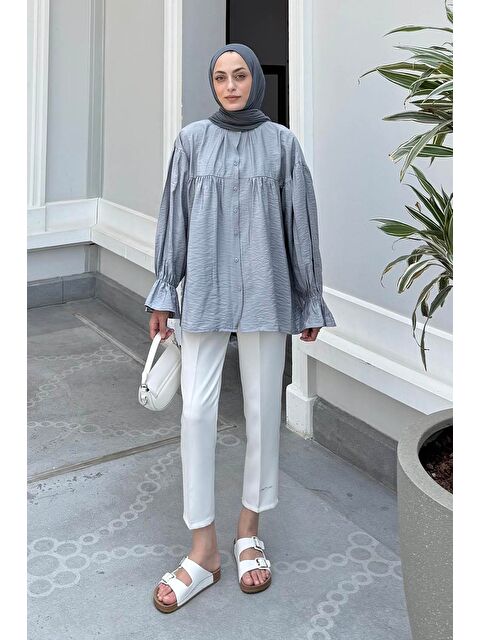 Lamelif Roba Detaylı Tesettür Gömlek Gri - S000522617-20600