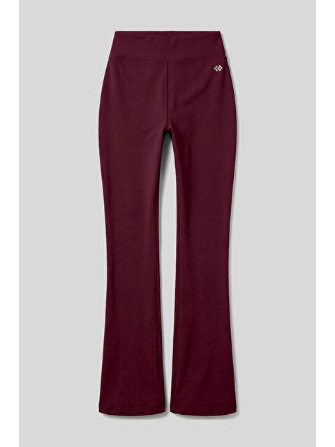 Tommylife Bordo Esnek Yüksek Bel Spor Performans Kadın İspanyol Paça Kadın Tayt - 94686