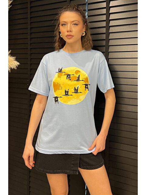 Gülseli Bisiklet Yaka Taş İşlemeli Baskılı Kadın Tişört - S000386546-17437