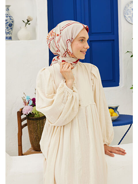 Fresh Scarfs Endless Summer Desen Pamuk Vual Eşarp Kırmızı - S000423151-20045