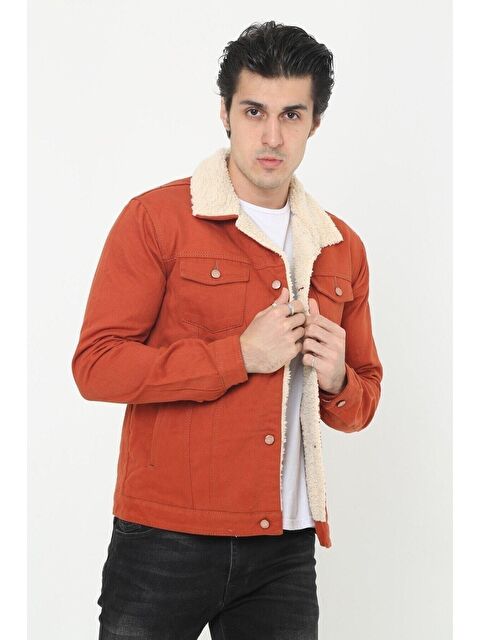 Comstar Erkek Trend Kışlık Içi Kürklü Jean Ceket Kiremit