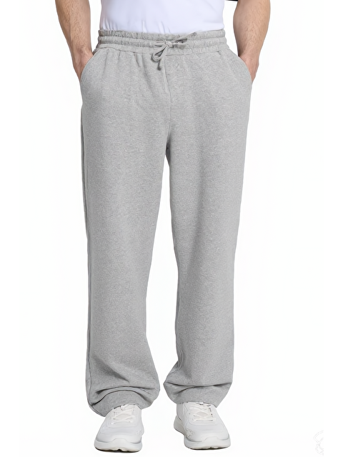 TUDORS Erkek Gri Pamuklu Baggy Fit Rahat Kesim Beli Bağcıklı Yan Cepli Örme Eşofman Altı - S000518928-20600