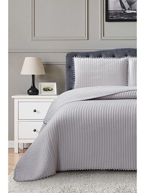 Çeyiz Diyarı Venedik Elyaf Dolgulu Tek Kişilik 180x240 Cm Yatak Örtüsü Gri - S000500981-20600