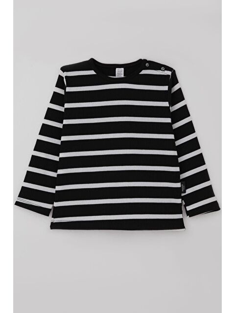 Breeze Erkek Bebek Uzun Kollu Tişört Patlı Çizgili Siyah (9 Ay-3 Yaş) - S000491441-19351