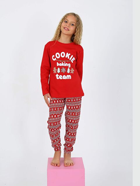 Vitmo Kız Çocuk Uzun Kollu %100 Pamuklu Pijama Takımı Cookie Team