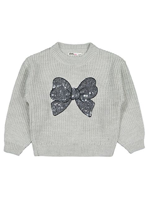 Civil Girls Fiyonk Nakışlı 2-5 Yaş Kazak - Gri 4-5 Yaş - S000468058-20600