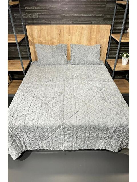 Çeyiz Diyarı Leila Çift Kişilik Pelüş Yatak Örtüsü 220x240 cm Gri - S000500992-20600