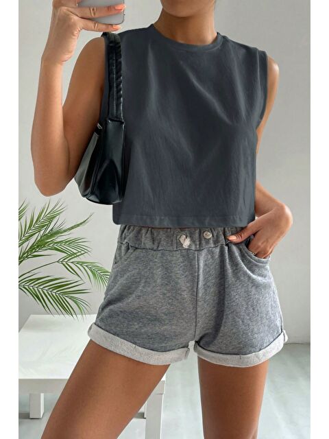 Tarz Cool Yeşil %100 Pamuk Basic Bisiklet Yaka Süprem Kolsuz T-shirt