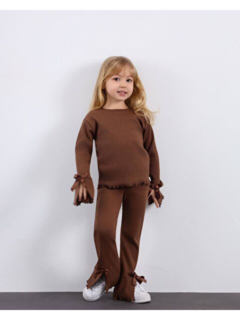 carla10 Kız Çocuk Paça Fiyonk Detaylı Kaşkorse Alt Üst Takım Kahve - S000516662-19413