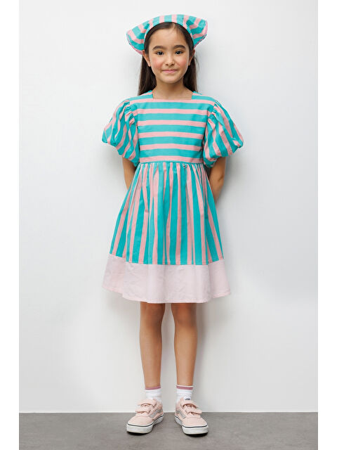Le Mabelle Mint Çizgili Kız Çocuk Poplin Elbise - Juno - S000513314-1180