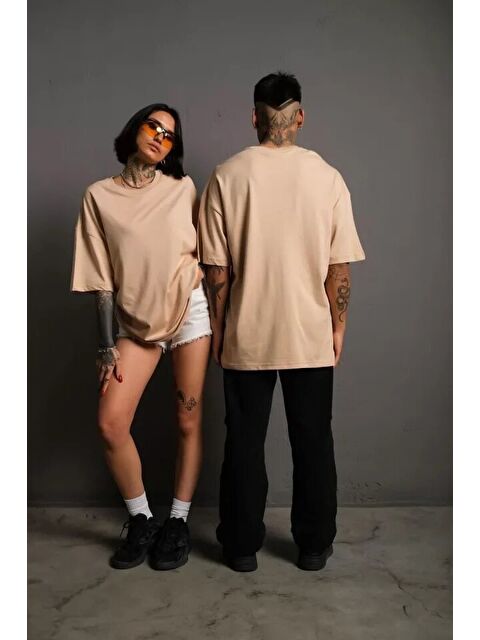 Jane's Erkek 24/1 Düz A Kalite Oversize T-shirt - Bej - S000528604-19928