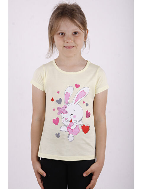 Toontoykids Kız Çocuk Kalpli Tavşan Baskılı Tişört