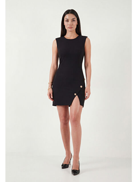 Lela Bisiklet Yaka Mini Yırtmaç Detaylı Elbise 6525717