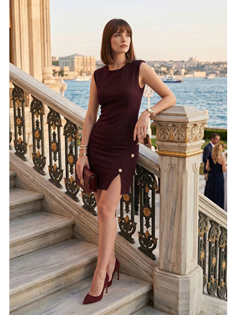 Lela Bisiklet Yaka Mini Yırtmaç Detaylı Elbise 6525717