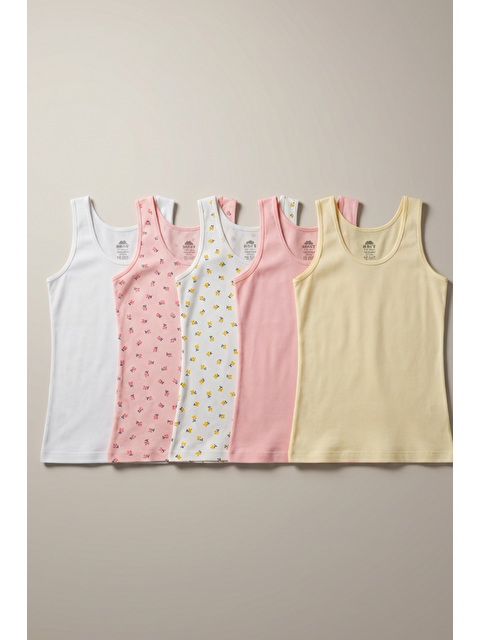 Katia And Bony 5'Li Paket Kalın Askılı Kız Çocuk Atlet Çok Renkli