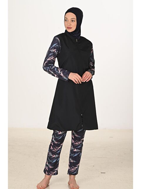 Fantasy Tam Kapalı Desenli Paraşüt Kumaş Tesettür Mayo 3433