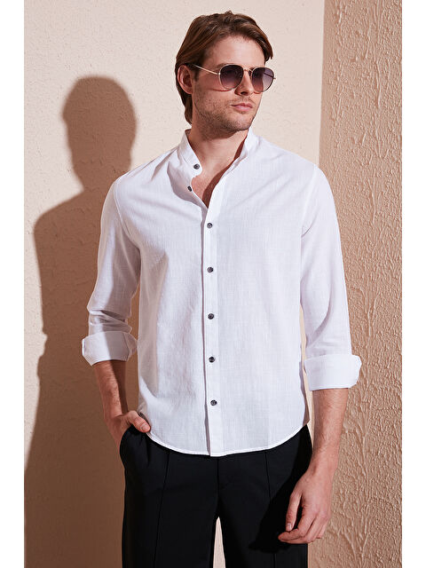 Buratti Keten Görünümlü Pamuklu Regular Fit Hakim Yaka Erkek %100 Pamuk Gömlek CF25S112637 - S000358294-20063