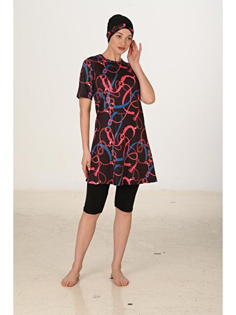 Fantasy Kısa Kollu Elastanlı Yarı Kapalı Tesettür Mayo 3451