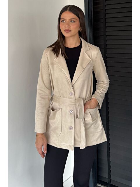Gülseli Kadın Kruvaze Yaka Ön Düğmeli Bel Kuşaklı Ceket - S000470266-25636