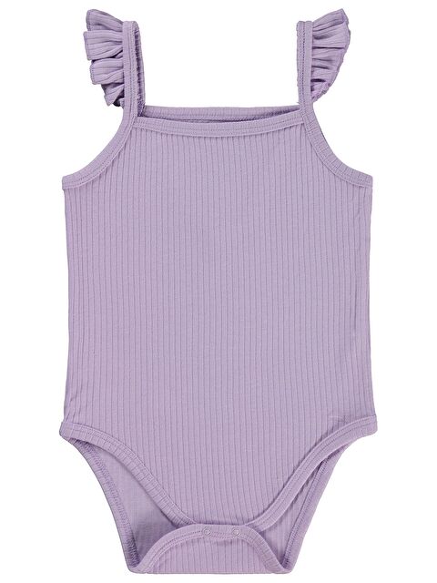 Albimini Askılı Fırfırlı 0-18 Ay Çıtçıtlı Badi - Lila