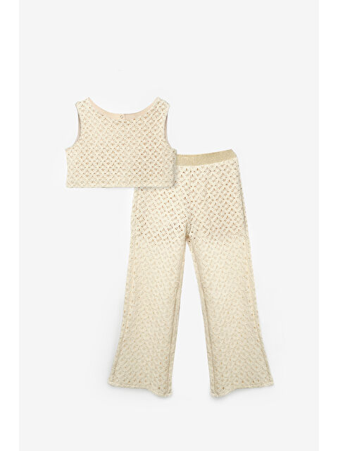 Le Mabelle Krem Örme Kız Çocuk Crop Pantalon İkili Takım - Edna - S000513403-19966