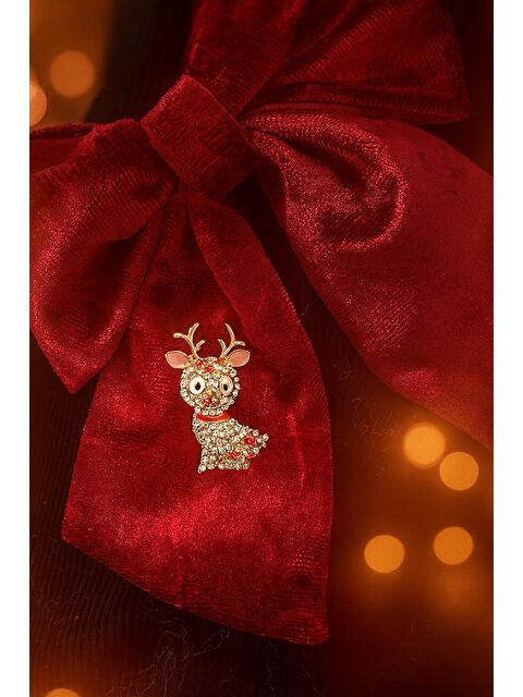New Obsessions Yılbaşı Taşlı Sevimli Geyik Broş Yaka İğnesi - S000482481-20076