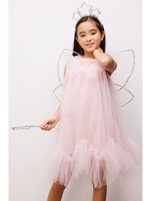 Le Mabelle Pudra  Boncuk Detaylı Eteği Zikzaklı Kız Çocuk Elbise - Cherish - S000513397-7152