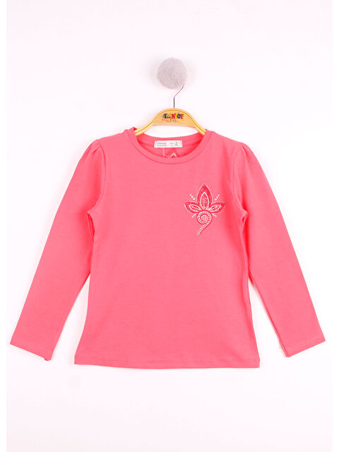 Toontoykids Kız Çocuk Göğsü Çiçek Nakışlı T-Shirt