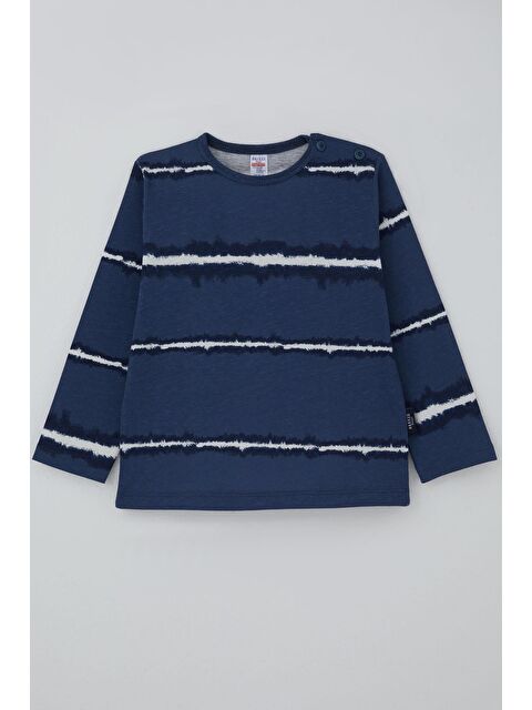Breeze Erkek Bebek Uzun Kollu Tişört Patlı Batik Çizgi Desenli Lacivert (9 Ay-3 Yaş) - S000527080-21164