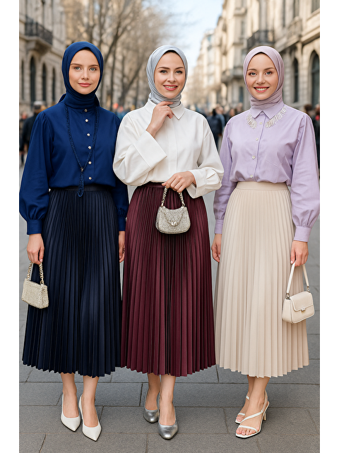 Comstar Kadın 3 Lü Paket Basic Pilise Bol Yazlık Uzun Etek