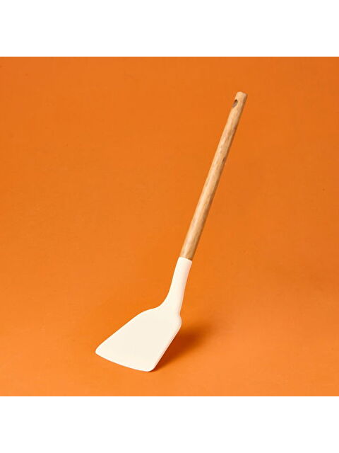 Arow Ahşap Saplı Silikon Geniş Spatula - Krem / Kahverengi - S000401879-19413