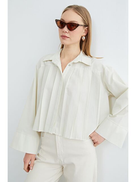 Fullamoda Pileli Geniş Kol Salaş Crop Gömlek - S000511076-1180