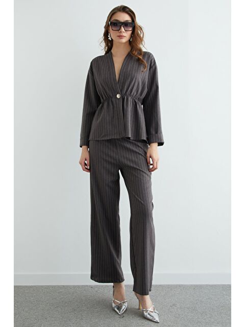 Fullamoda Çizgili Beli Lastikli Blazer 2 Li Takım - S000516665-29666
