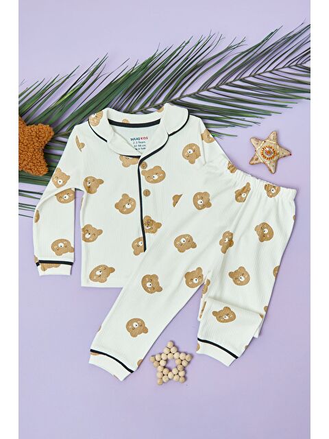 Fullamoda Ayıcık Baskılı Fitilli Unisex Çocuk Pijama Takımı - S000508357-29705