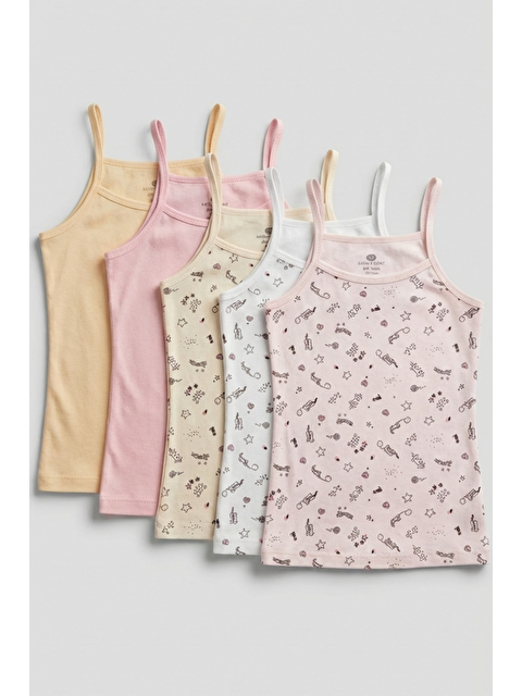 Katia And Bony 5'Li Paket Desenli İnce Askılı Kız Çocuk Atlet Çok Renkli