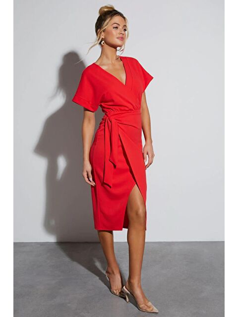 Madmext Kadın Kruvaze Yaka Kırmızı Midi Elbise Mg2036 - S000173416-20045